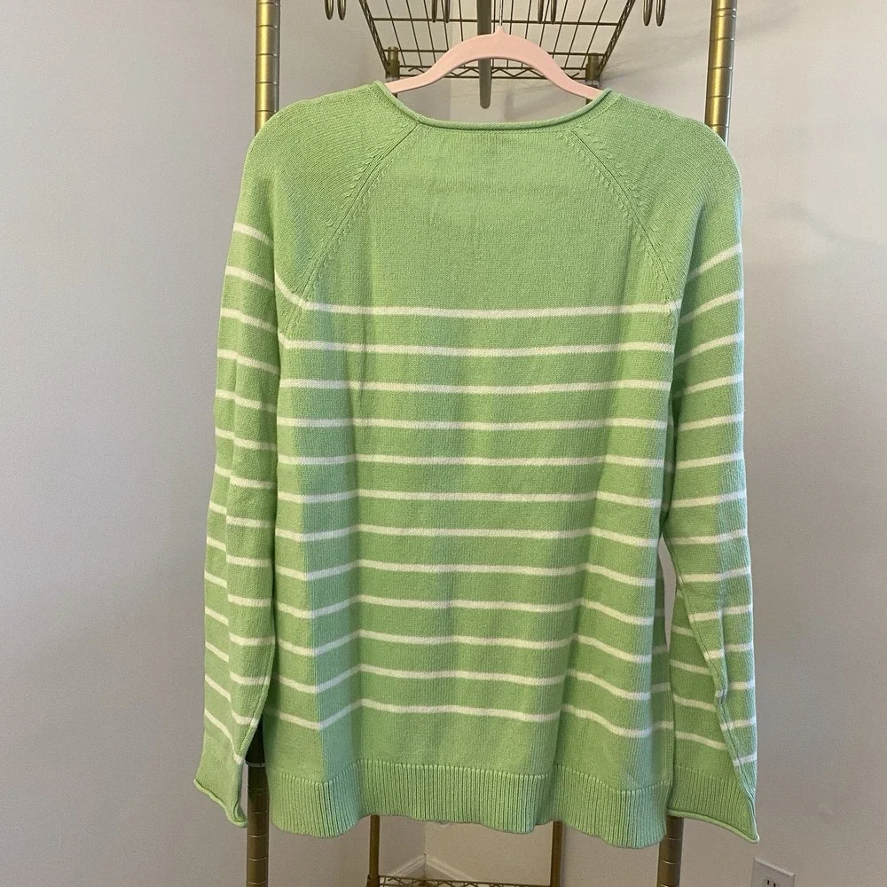 TALBOTS Womens Sweater XL Green Striped  Roll Neck Pocket Patty Lightweight NEW - Picture 2 of 12
